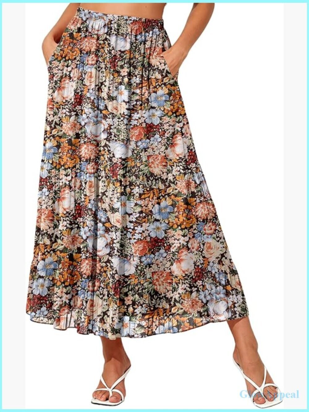 High Waisted Maxi Skirt Elastic Chiffon Boho Long Skirt with Pockets